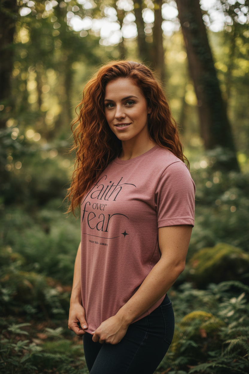 Beautiful model - mauve tee outdoors
