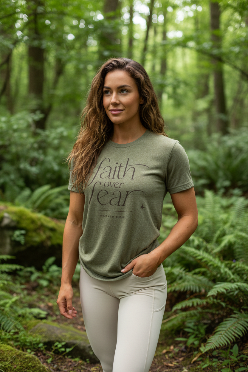 Beautiful model - olive tee outdoors