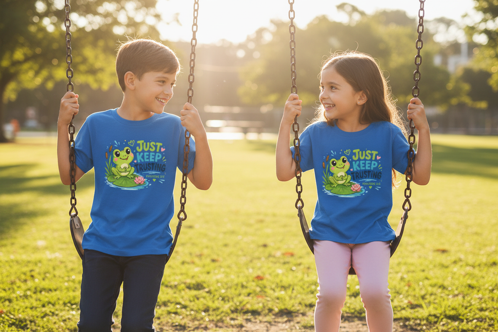Boy and girl showing Proverbs 3:5 design